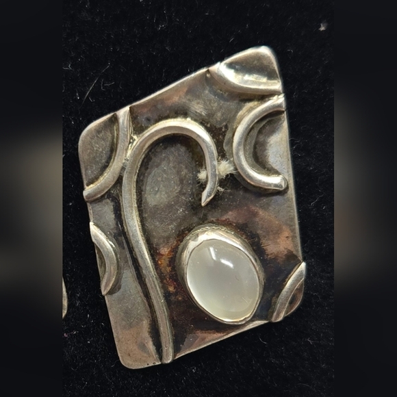 Cowgirl Western Silver Pierced Earrings With Moon Stone Ornate Structure Rodeo - Picture 4 of 10